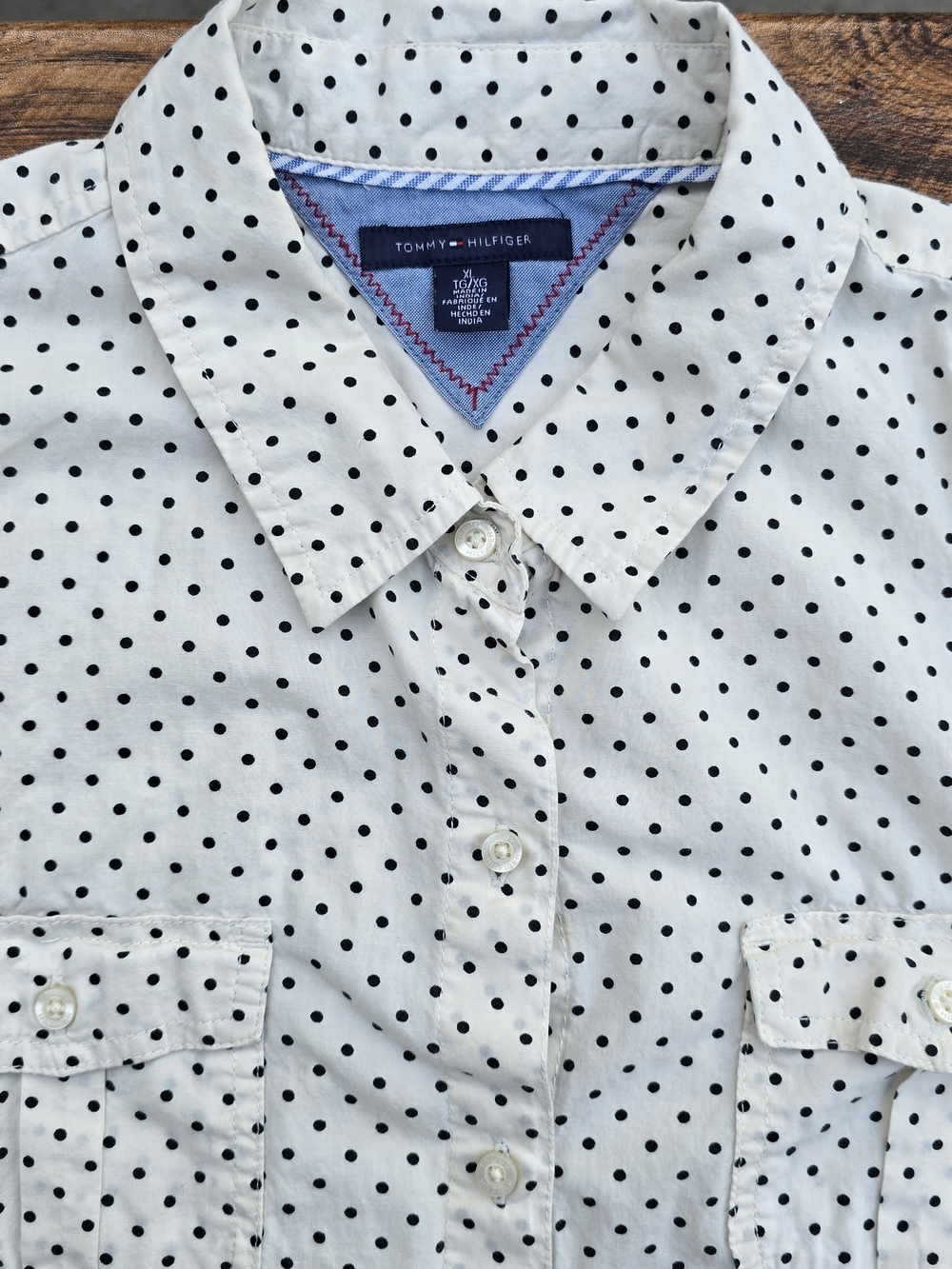 Tommy Hilfiger Cotton White Polka Dot Button-Up Shirt Size XL - Picture 3 of 8